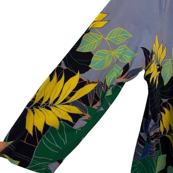 Talbots Women's size XL petite Blue Cotton Bateau Neck Tee - Tropical Jungle - Picture 6 of 8